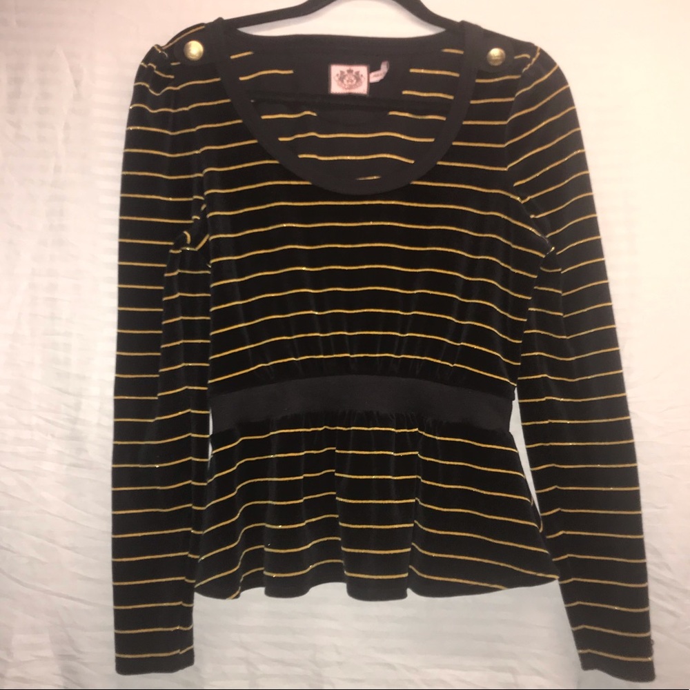 JUICY COUTURE long sleeve striped velvet top M